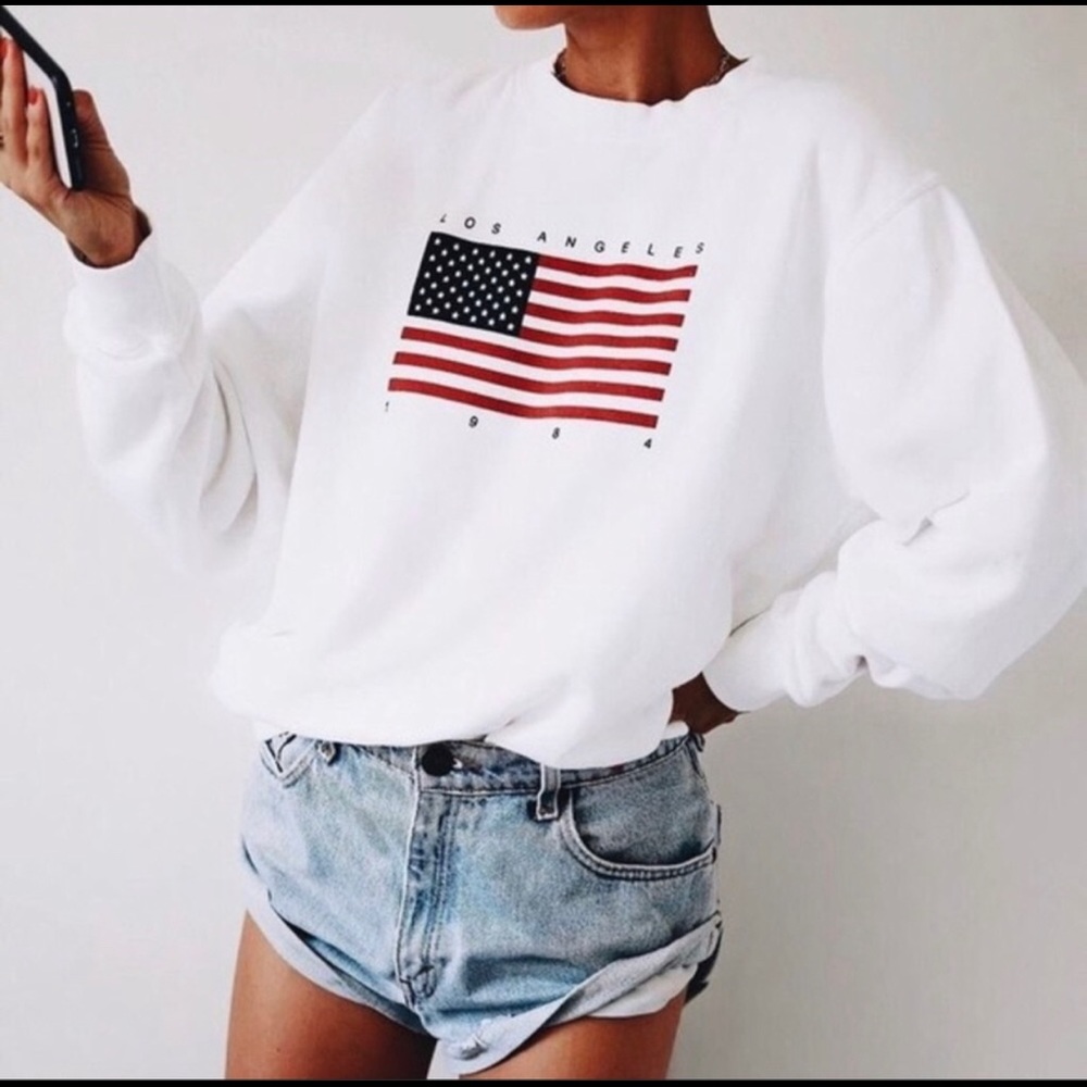 Brandy Melville White USA Flag Sweater